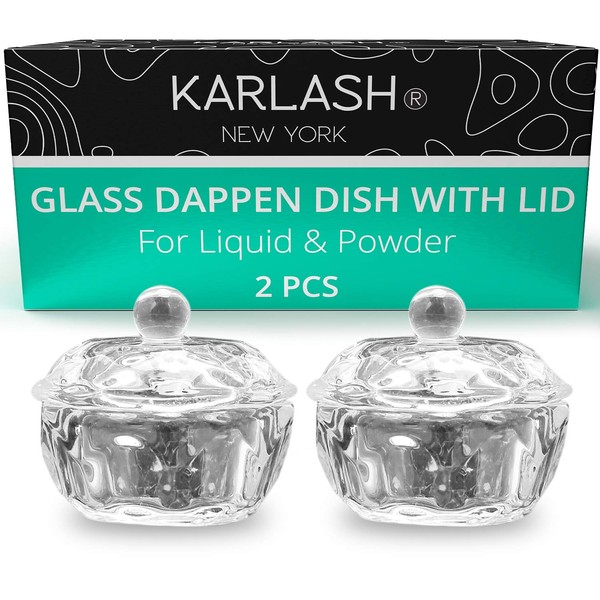 Karlash Nail Art Acrylic Liquid Powder Dappen Dish With Lid Clear Glass Crystal Cup Glassware Tools Glass Dappen Dish Nail Crystal Bowl Glass… (Pack of 2)