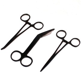 AAProTools New German Grade Lister Bandage Scissors + Hemostat Black 5.5" (Lister Bandage Scissors 5.5" +hemostat 5.5 Cvd&st, 3)