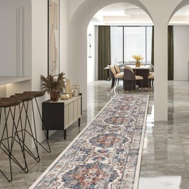 Hallway Washable Runner Rug - 2'6x14 Kitchen Rugs Entryway Rug Runner Vintage Soft Floor Mat Non Slip Indoor Farmhouse Carpet for Bathroom Living Room Bedroom (2'6''x14', Brick)