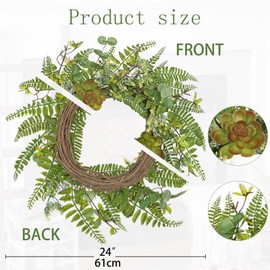 24 Inch Artificial Fern Wreaths for Front Door for All Seasons,Spring Summer Wreath,Large Eucalyptus Greenery Wreath,Home Wall Porch Outdoor Wreath for Porch,Window,Farmhouse,Holiday