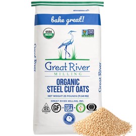 Great River Milling Organic Steel Cut Oats | Whole Grain, Non-GMO, Kosher | Hearty Healthy | Rich Texture & Flavor | Perfect for Oatmeal, Porridge, Granola & Baking | 25 Lb