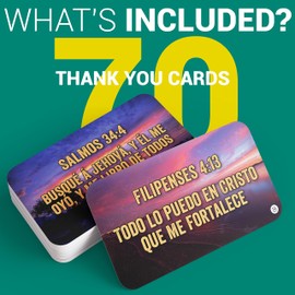 70 Spanish Bible Verse Kudos Cards: Inspirational Religious Christian Scripture Quote – Thank You Appreciation & Encouragement Blank Back – School Kids Notes - Teacher Reward Stationary Bulk Gift