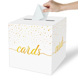 OLIVBIN White Card Box with Gold Foil Design，Wedding Card Box for Graduation Bridal or Baby Showers, Birthday, Retirement, Anniversary Decoration Raffle Ticket, Money Box