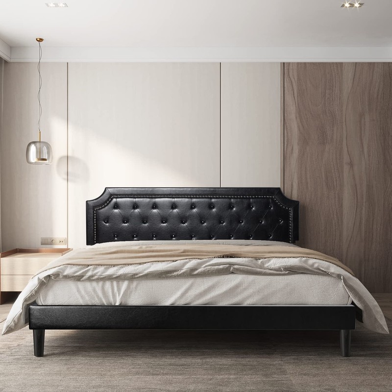 BONSOIR Bed Frame Upholstered Low Profile Platform Bed with Tufted
