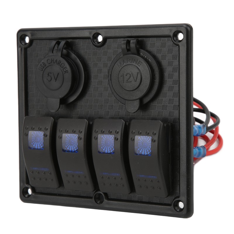 4 Gang Rocker Switch Panel LED Waterproof Dual USB Charging