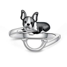 Boston Terrier Rings 925 Sterling Silver Dog Rings Cute Boston Terrier Jewelry Gifts for Women