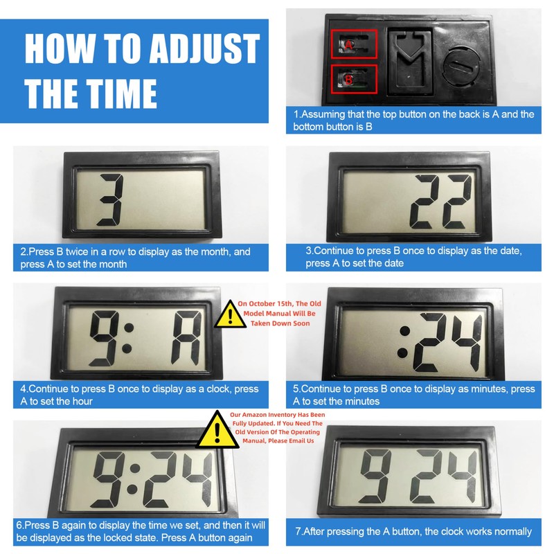 2 Pcs Mini Digital Clock Small Magnetic Car Dashboard Clocks