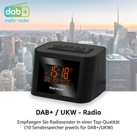 Karcher DAB 2420 - Stereo-Radiowecker DAB+ (DAB plus/UKW, Wecker mit Dual-Alarm, Sleep-Timer, LCD-Display, Kopfhöreranschluss, Uhrenradio, kleines Digitalradio, schwarz)