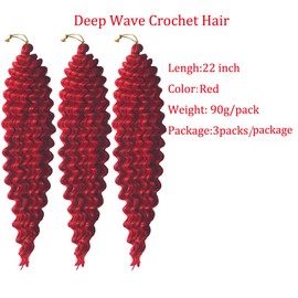 Red Ocean Wave Crochet Hair 22 Inch Curly Braiding Hair 3 Packs Deep Wave Braids Hair Burgundy Synthetic Water Wave Braiding Hair for Women(22 Inch,Red)