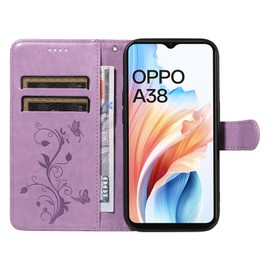 YBFJCE Case for Oppo A38 4G, PU Leather Magnetic Flip Folio Kickstand Card Holder Shockproof Protective Cover, Wallet Case for Oppo A38 4G, Purple