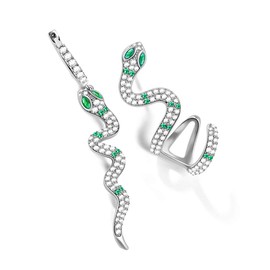 GNOCE Snake Earrings S925 Sterling Silver Earrings with Clear CZ Stones for Women Girls Gifts Fashion Personality Stud Ear Clip Dangle Earrings (1Rose gold) (2Silver+green, S(30mm/36mm))
