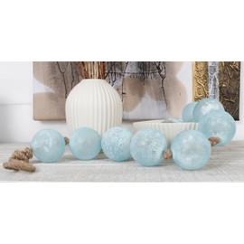 Sweet Summer Living Handcrafted 48 inch Garland with 10 Pieces Sea Glass Balls 3 inch in Diameter, Tabletop, Bowl and Tray Décor Blue