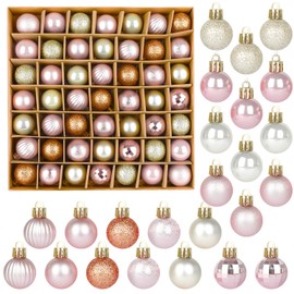 VEYLIN Christmas Mini Baubles, 49pcs 3cm Mini Shatterproof Christmas Tree Baubles Christmas Baubles for Tiny Christmas Tree Decoration (Champagne and Gold)