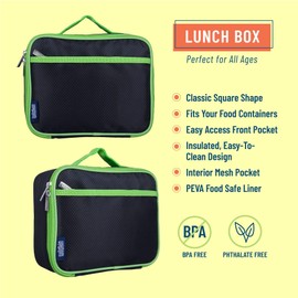 Wildkin Kids Insulated Lunch Box Bag for Boys & Girls, Reusable Kids Lunch Box is Perfect for Early Elementary Daycare School Travel, Ideal for Hot or Cold Snacks & Bento Boxes (Rip-Stop Black/Green)