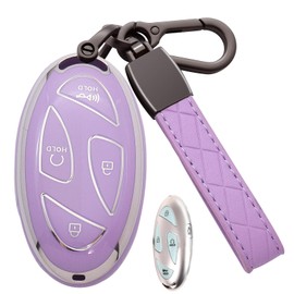 Syodiesn for Hyundai Key Fob Cover Premium Soft TPU with Leather Keychain Keyless Smart Remote Protection Key Fob Case Shell for 2023 2024 Hyundai Ioniq 6 Grandeur GN7 KONA 5 Buttons, A Purple