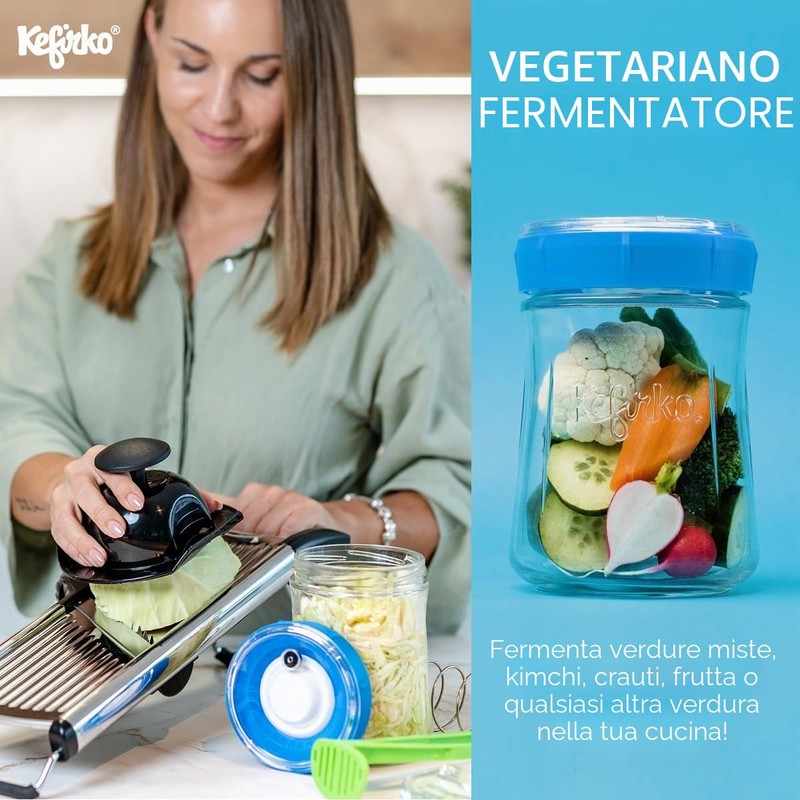 Kefirko Fermentatore per verdure, 900 ml, per fermentare frutta, verdura,