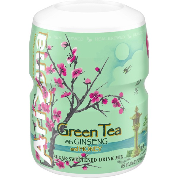 Arizona Green Tea with Ginseng & Honey Sugar Sweetened Powdered Drink Mix, 20.4 oz. Canister (Pack of 12)