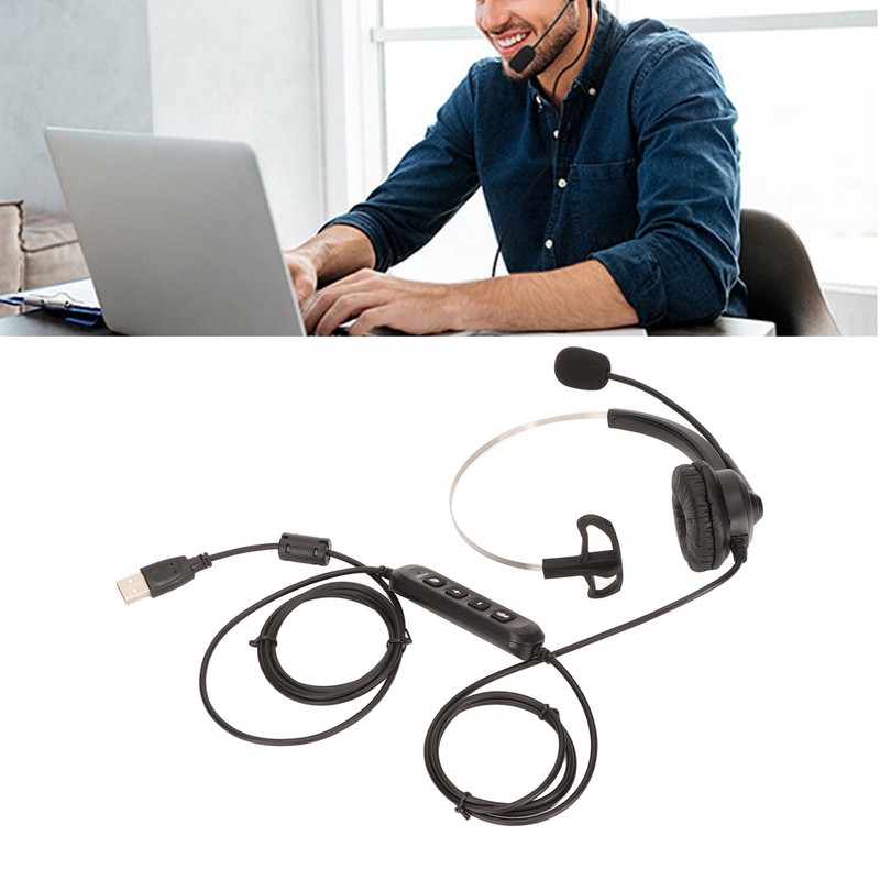 USB Business Headset Noise Reduction Single Sided Ear Headphone Supports