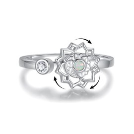 oGoodsunj Fidget Spinner Anxiety Rings for Women: Sterling Silver Moon Star Lotus Sunflower Ring Stress Relieving Calm Ring Jewelry Gifts for Daughter (Lotus - Just Breathe)