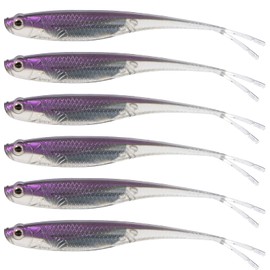 Dr.Fish Soft Plastic Baits Bass Fishing Lures Fork Tail Soft Jerkbait Drop Shot Bait Jerk Shad Minnow Swimbait Crappie Lures for Trout Pike Walleye Purple 3''