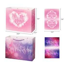 Lyforpyton 2 Pack Large Gift Bags with Tissue Paper 12.6" Pink and Purple Gift Bags for Valentine's Day