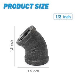 1/2" 45-Degree-Elbow, Home TZH Internal Threaded Cast Malleable Iron Elbow for Steampunk Vintage Shelf Bracket DIY Plumbing Pipe Decor Furniture (10, 1/2")