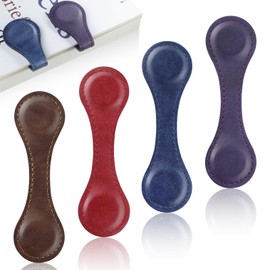 JIXZEN Magnetic Leather Bookmark for Reading Women, 4 PCS Timeless Leather Magnetic Book Marks for Women Book Lovers, Reading Men, Kids, Teachers with Exquisite Gift Box (Coffee, Red, Blue, Purple)