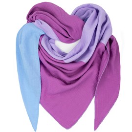 Gloop Women's Scarf XXL Knitted Triangle Scarf Cotton Triangular Scarf Muslin Scarf Without Scratching on Skin Made in Italy, Light blue-light purple-purple