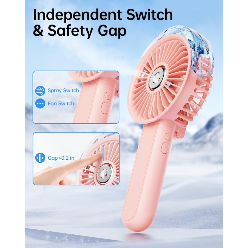 SWEETFULL Portable Misting Fan - 180° Foldable Handheld Personal Fan