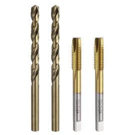 uxcell Metric Tap & Drill Bit Set, 2pcs M8 x 1.25 Spiral Point Thread Taps Titanium Coated and 2pcs 6.8mm Twist Drill Bits Roasted Yellow, Screw Tapping Threading Tools