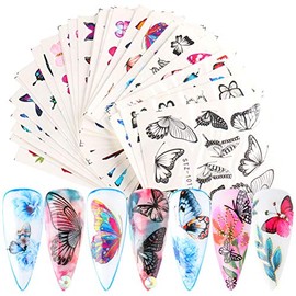 WOIWO 30 PCS Nail Butterfly Sticker Classic Watercolor Butterfly Nail Watermark Sticker Set