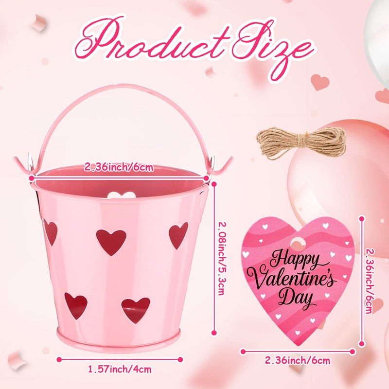 24 Pcs Mini Pink Valentine Buckets with Handle 2.36 Inch