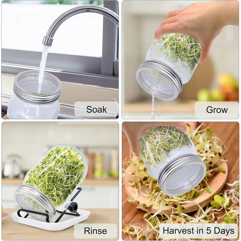 Sprouting Jar, Sprouts Growing kit, Mason Jar for Bean Sprouts