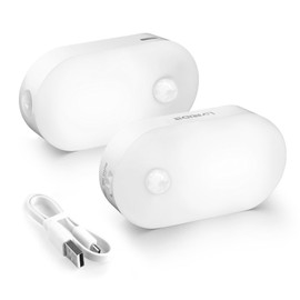 LYRIDZ Luz nocturna recargable con sensor de movimiento, luz LED blanca fría para clóset con sensor de atardecer a amanecer, brillo ajustable continuo de 1 a 20 lm, para recámara, pared, cocina, escaleras, pasillo, paquete de 2