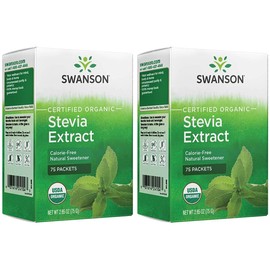 Swanson Stevia Extract - Certified Organic Calorie-Free Sweetener 75 Packets (2 Pack)