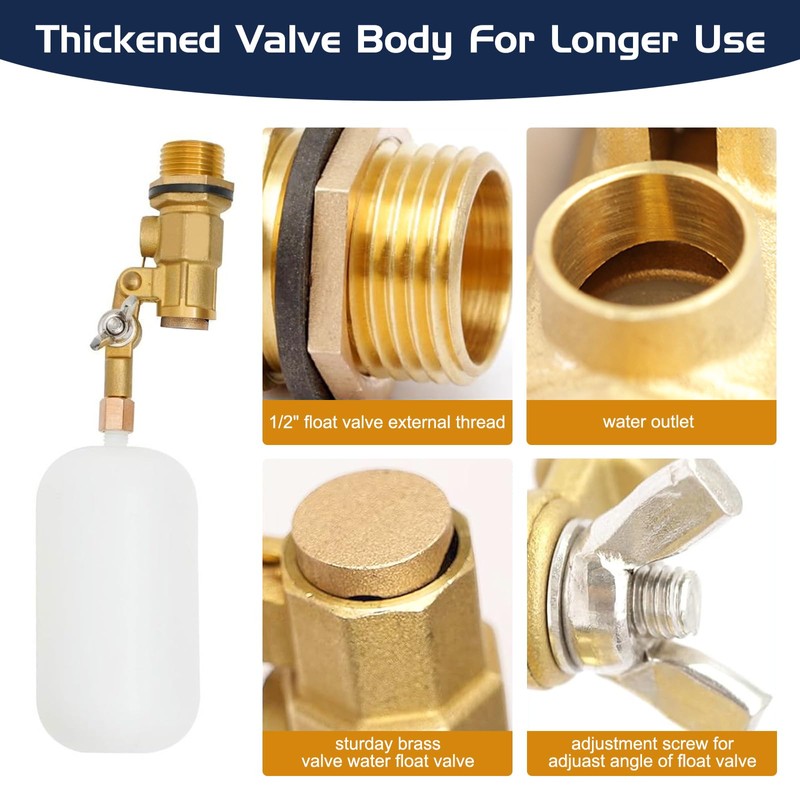 2 Pack Water Float Valve 1/2 inch, 1/2" Brass Float