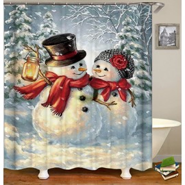 Christmas Bathroom Decor Xmas Shower Curtain with Hooks Set,Waterproof Fabric Cloth Snowman Deer Gnome Santa Theme Bath Curtains Decoration Blue Red Black 72 Inch Size Long (G27)