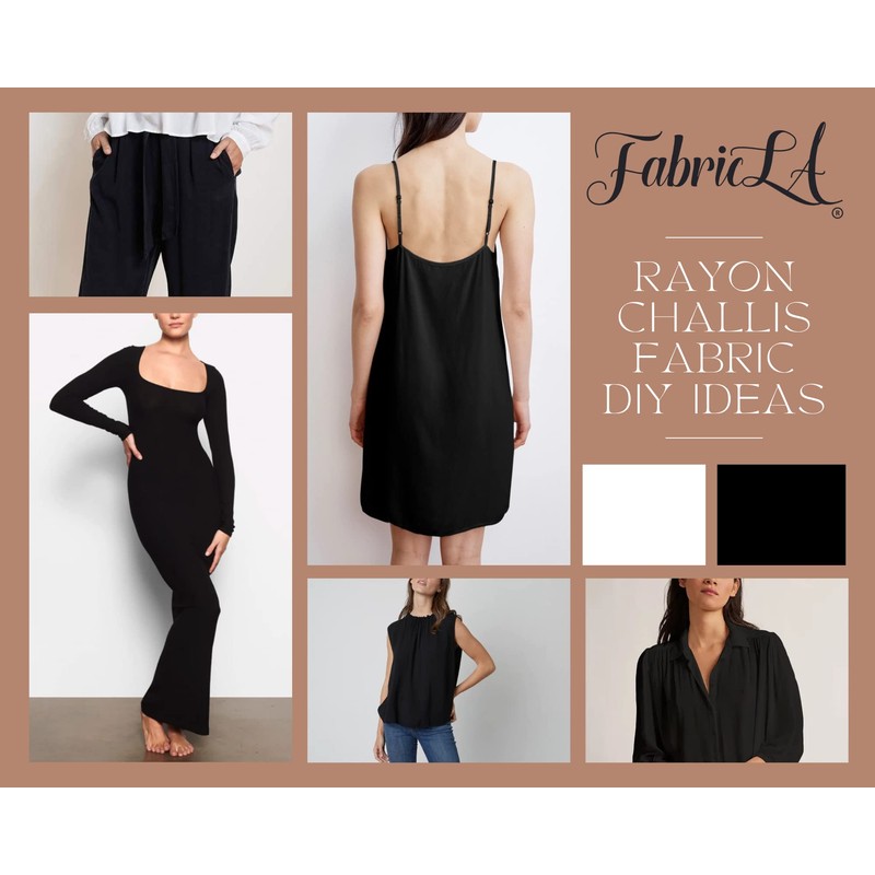 FabricLA Rayon Challis Fabric | 58" Width (5 Yard, Black)