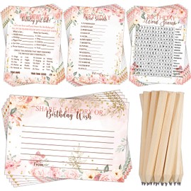 Fumete Birthday Party Games 100 Pcs Who Knows The Birthday Girl Game with 20 Pencils Girly Birthday Cards Set for Child Teen Adults Sweet Sleepover Party Supplies for Girls, 4 Activities (Rose)