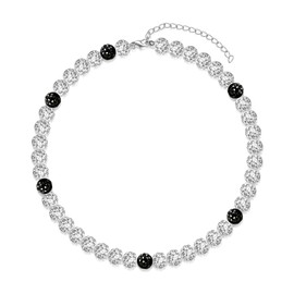 HMOOY Baseball Necklace for Men Women, Rhinestone Inspired Beads Necklace Disco ball Dirp Accessoies Necklace Unisex Athlete Sport Necklace Jewelry for Lovers (22in, White/Black)