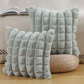 Madizz Faux Wool Light Grey Cushion Covers 18x18 inch, 45x45 cm, Set of 2 Super Soft Boho Throw Pillow Covers Decorative Textured Throw Pillows for Sofa Bedroom