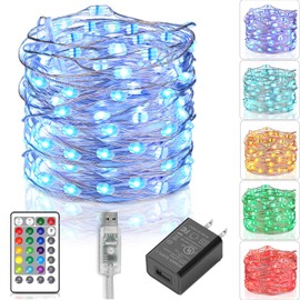 TESYKER Fairy Lights Plug in String Lights for Bedroom 16 Colors Color Changing Lights USB Led String Lights with Remote for Indoor Christmas Wedding Costume 33 Ft 100 LEDs, Multicolor