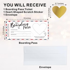 Boarding Pass Gift Ticket For Birthday, 1 Surprise Reveal Cards With Gold Scratch Off Heart-Shaped Sticker & Envelope, DIY Birthday Gift Ticket For Kids, Teens & Adults(Stripes) - A16