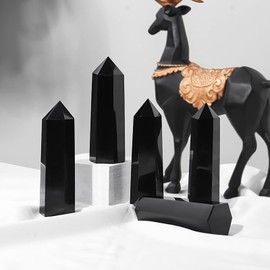 POWERTONE Natural Obsidian Gemstone Point, Hexagonal Column, Weight: 1.1 - 1.6 oz (30 - 43 g), Height Approx. 2.6 - 3.0 inches (6.5 - 7.5 cm), Small Size, Goods, Christmas, New Year, Gift, Healing,