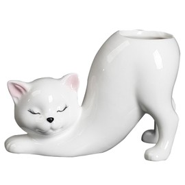 Eabdice Lovely Ceramic Cat Pots, Mini Flower Pot Cat, Cute Succulent Pots for Garden, Office, Bedroom (White)