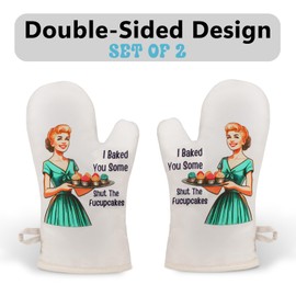 Miracu Funny Oven Mitts, Cute Oven Mitt Set, Kitchen Mitts - Baking Gifts for Women Bakers, Baker Gifts for Mom, Cooking Kitchen Gifts - Retro Christmas, Thanksgiving, Birthday, Housewarming Gifts