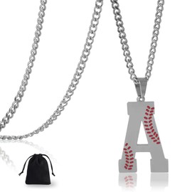 LMUWECNO Baseball Initial A-Z Letter Necklace for Men, Alphabet Jewelry Pendant, Stainless Steel letter necklace for Men Holiday Gifts Dad Husband for Him Mens Jewelry