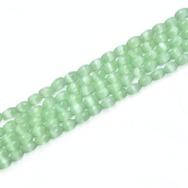 58pcs 4x6mm Light Green Cat's Eye Rice Shape Stone Loose Gemstone Beads Semi-Precious Craft Supplies for DIY Jewelry Making
