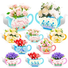 LaVenty 12 PCS Floral Tea Party Favor Lets Par tea Party Supplies Tea Party Decorations Princess Party Flower Boxes Centerpiece Floral Teapot Centerpiece for Floral Tea Party