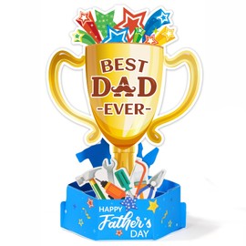 HOWAF 3D Pop Up Karte Vatertag mit Pokal, Vatertagskarte Pop Up Karte zum Vatertag für Papa Geschenk Vatertag, Vatertagsgeschenk für Papa, Opa, Ehemann, Onkel